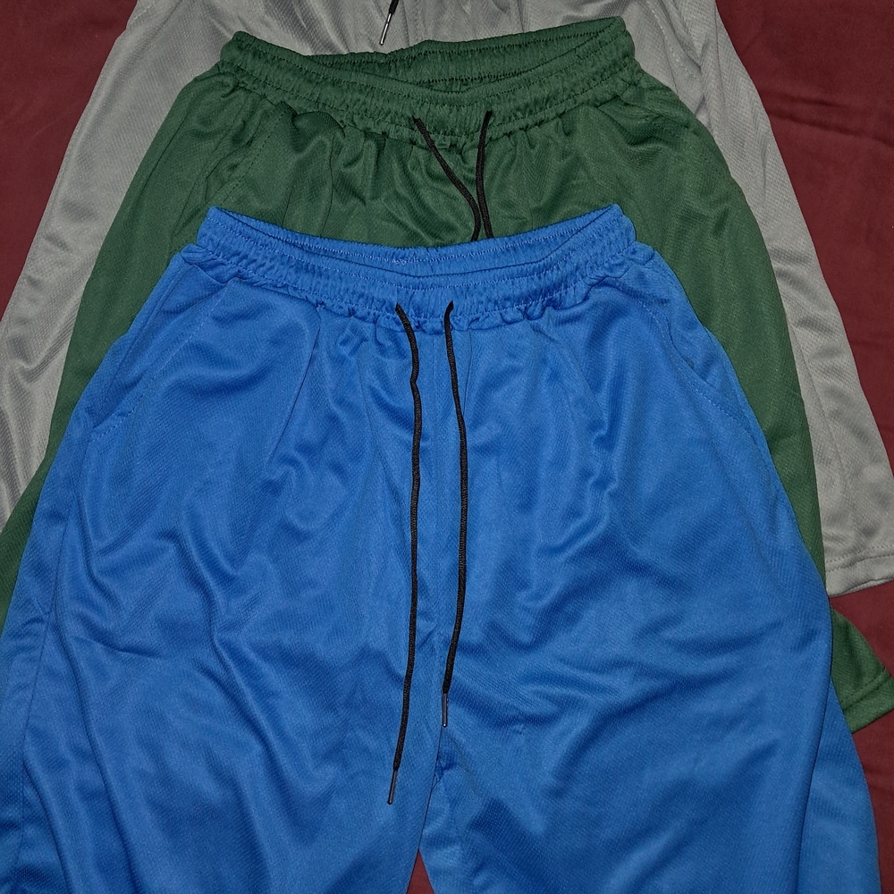 Blue, Green, and Gray Athletic Shorts Set